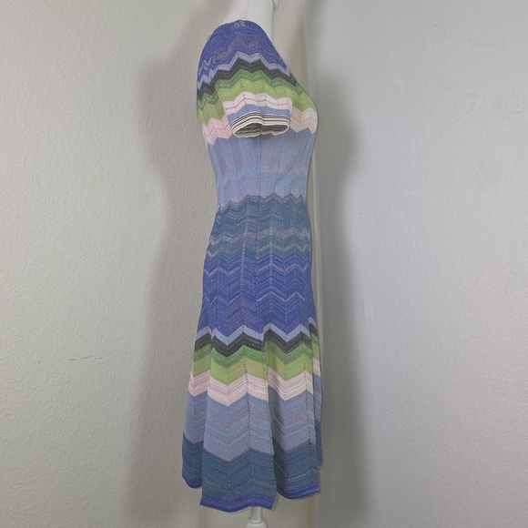 Milly Knit Chevron Zig Zag Midi Dress Multicolor Metallic – Size S - Picture 2 of 15